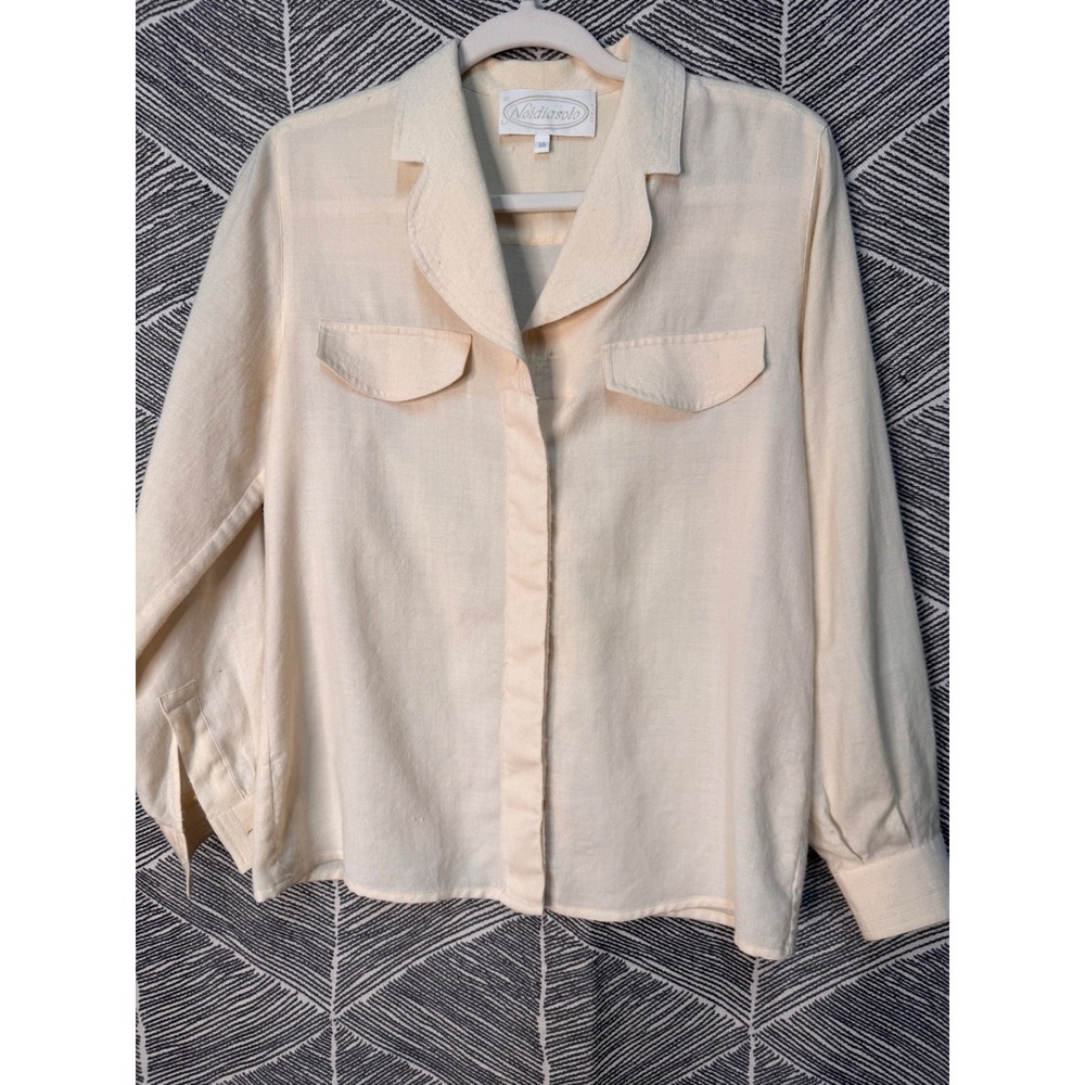 Vintage Italian Ivory Wool Silk‎ Blend Blouse Sz 38/ US 2 XS